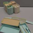 Rarapop 3 Pack Stackable Bento Box Adult Japanese Lunch Box Kit with Spoon & Fork, 3-In-1 Compartment Wheat Straw Meal Prep Containers (Green/Pink/Beige)