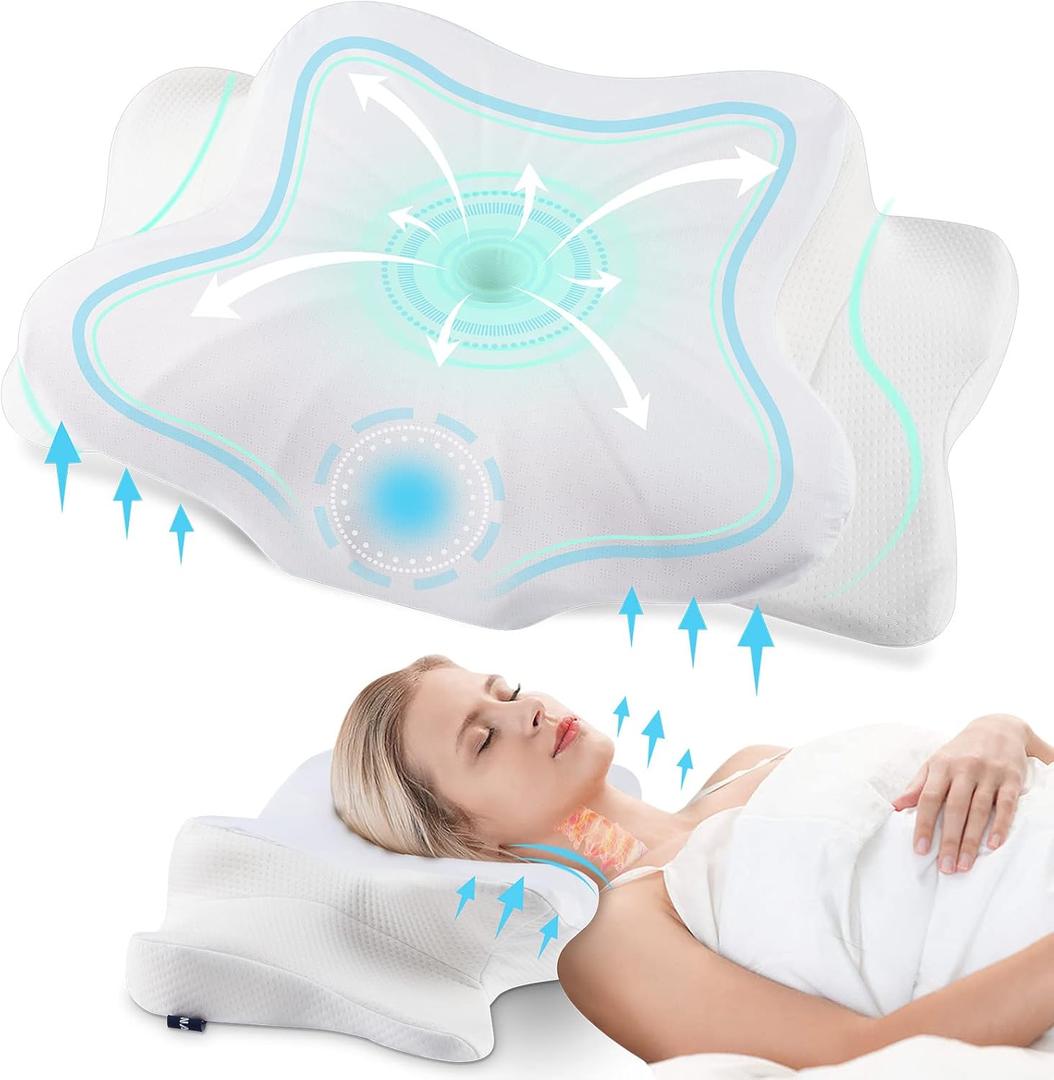 DONAMA Cervical Pillow for Neck and Shoulder Pain Relief, Cooling Contour Memory Foam Pillow, Ergonomic Neck Support Pillow for Side Back Stomach Sleepers with Removable Pillowcase Pure White
