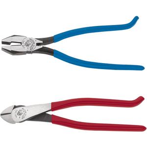 Klein Tools 94508 Pliers Set, Made in USA, Ironworker's Diagonal Cutting Pliers and Heavy Duty Side Cutters, Tie Wire Cutter for Rebar Work, 2-Piece Kit