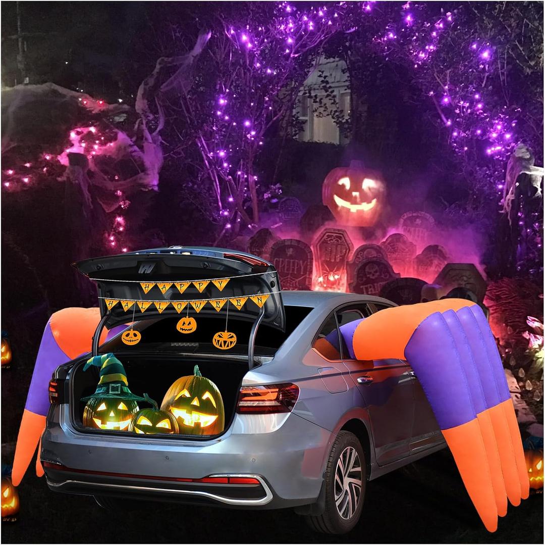 ZXSWONLY 12 FT Halloween Inflatable Spider Legs Decoration, Trunk or Treat Car Decorations Kit with Built-in LED Light, 8 Scary Spider Legs for Halloween Party Indoor, Outdoor, Yard, Garden Decor