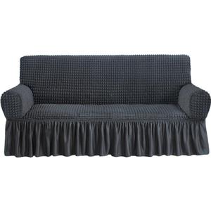 NICEEC Sofa Slipcovers Dark Grey Sofa Cover 1 Piece Easy Fitted Sofa Couch Cover Universal High Stretch Durable Furniture Protector with Skirt Country Style (3 Seater Dark Gray)