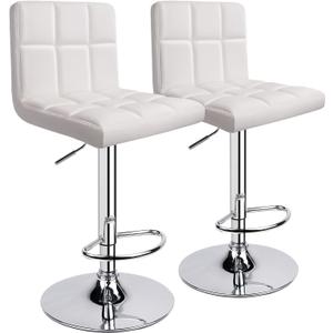 Leopard Bar Stools, Modern PU Leather Adjustable Swivel Bar Stool with Back, Set of 2 (White)