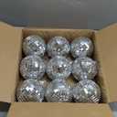 Suwimut 9 Pack Mirror Disco Ball, 4 Inch Small Mirror Ball Ornaments Silver Hanging Disco Balls with Attached String for Reflect Light, Party Favor, Home Bands Decorations, Stage Props, Christmas