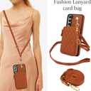 Phone Case for Samsung Galaxy S21 FE 5G Wallet Cell Cover with Tempered Glass Screen Protector Wrist Crossbody Strap RFID Blocking Card Holder Slot S 21 EF S21FE5G UW S21FE 21S G5 6.4 inch Women Brown
