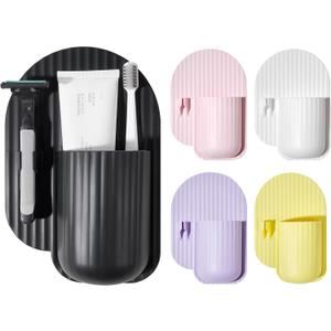Silicone Toothbrush and Razor Holder, Reusable Shower Caddy with Suction Cup, Suitable for Wall or Mirror Use, Bathroom Storage for Toiletries, Toothbrushes and Razors Black-A