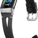 Wearlizer Compatible with Fitbit Charge 6/Charge 5 Bands - Slim Leather Watch Band Replacement Strap Accessories for Women & Men, Black