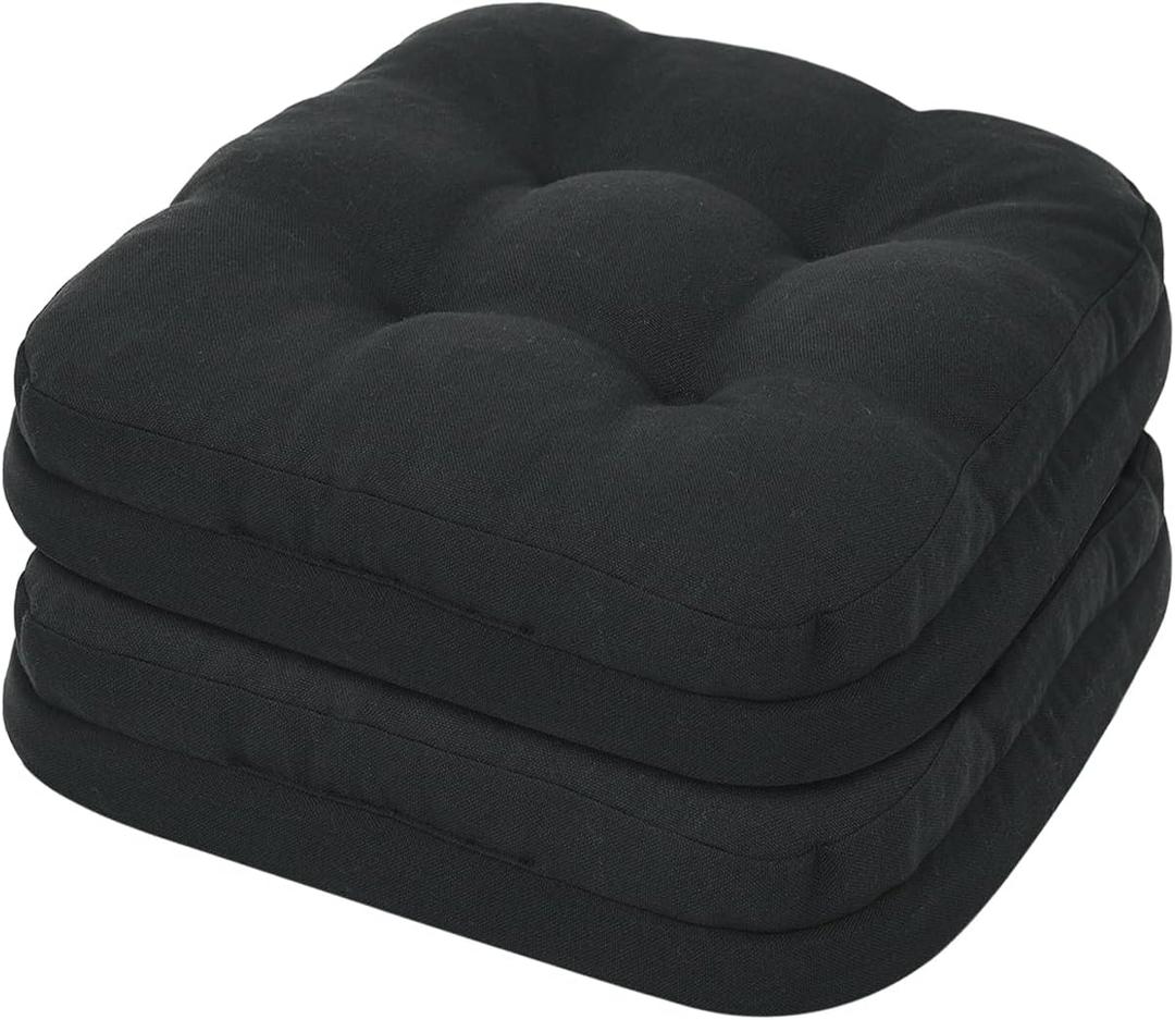 baibu Set of 2 Dining Chair Cushions, Dual-Layer Patent Design Memory Foam Kitchen Chair Cushions, Non-Slip Seat Pads with Ties, 16.5 x 16.5 x 3.5in, 2 Pack, Pure Black