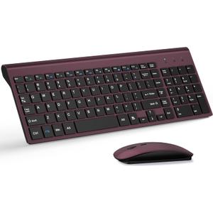 Wireless Keyboard and Mouse Ultra Slim Combo, TopMate 2.4G Silent Compact USB 2400DPI Mouse and Scissor Switch Keyboard Set with Cover, Batteries Included, for PC/Laptop/Windows/Mac - Wine Black