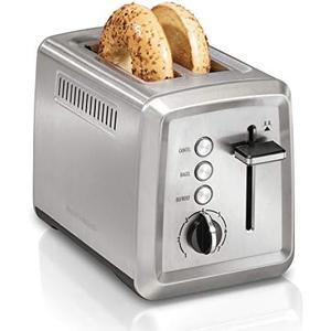 Hamilton Beach 2 Slice Toaster with Extra-Wide Slots, Bagel Setting, Toast Boost, Slide-Out Crumb Tray, Auto-Shutoff & Cancel Button, Defrost Function, Stainless Steel (22794)