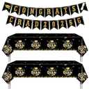 2026 Graduation Party Decorations Set,Graduation Tablecloth & Congrats Grad Banner, Black Gold Graduation Decorations 2026, Class of 2026 Graduation Party Supplies