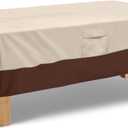 Vailge Rectangular Coffee Table Cover - Outdoor Lawn Patio Furniture Covers with Padded Handles and Durable Hem Cord - Heavy Duty and Waterproof,Fits Large Rectangular Coffee Table (Beige & Brown)  48''L x 28''W x 13''H