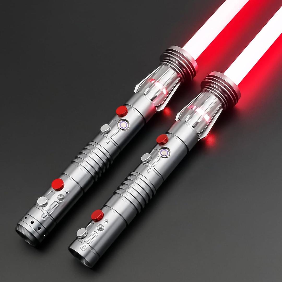 Light Saber, Heavy Dueling Light Sabers 2 Pack, 12 RGB Colors 16 Sound Fonts with Metal Hilt Double-Bladed Light Saber Smooth Swing Motion Control 2 in 1 Light Sabers for Adults
