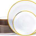Fabulous Party 100PCS Pearl White Plastic Plates-Crystal Design Disposable Plates with Gold Rim, Fancy Disposable Plates Include 50 White Dinner Plate and 50 Dessert/Salad Plate for Party & Wedding