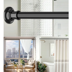 Tension Curtain Rod, Extra Long Outdoor Curtain Rod 43-100 Inch Adjustable, 1.1 Inch Diameter Thick Heavy Duty Black Shower Curtain Rod, Stainless Steel Shower Rod for Bathroom No Drilling, No Rust, Black 