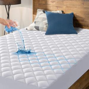 HYLEORY Twin XL Size Waterproof Mattress Pad Protector, Breathable Quilted Mattress Cover Noiseless Waterproof Fitted Sheet Mattress Topper Upto 21" Deep Pocket, White