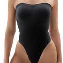 SHAPERX Strapless Shortie Bodysuit for Women Tummy Control Shapewear Seamless Body Shaper with Removable Straps (Black Thong, L/XL)