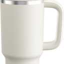 32 oz Tumbler with Handle and Straw: Stainless Steel Insulated Tumbler Keeps Cold for 24 Hours, Leakproof Travel Cup Fits in Cup Holder and BPA-Free, Cream Moon