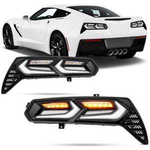 Taillights Compatible with 7th Gen Chevy Corvette Coupe C7 2014-2019 All Models, LED Brake Lamp with Dynamic Animation Running Light Bar and with Switchback Turn Signals white LENS TYPE pair
