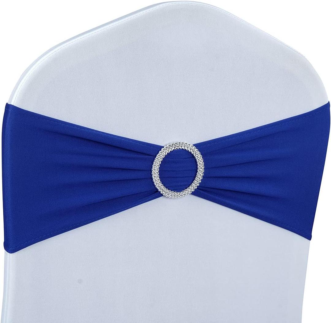Babenest Spandex Chair Sashes Bows 100PCS Premium Stretch Chair Cover Band with Buckle Slider Universal Elastic Chair Ties for Wedding Party Ceremony Reception Banquet Decoration (Royal Bule)