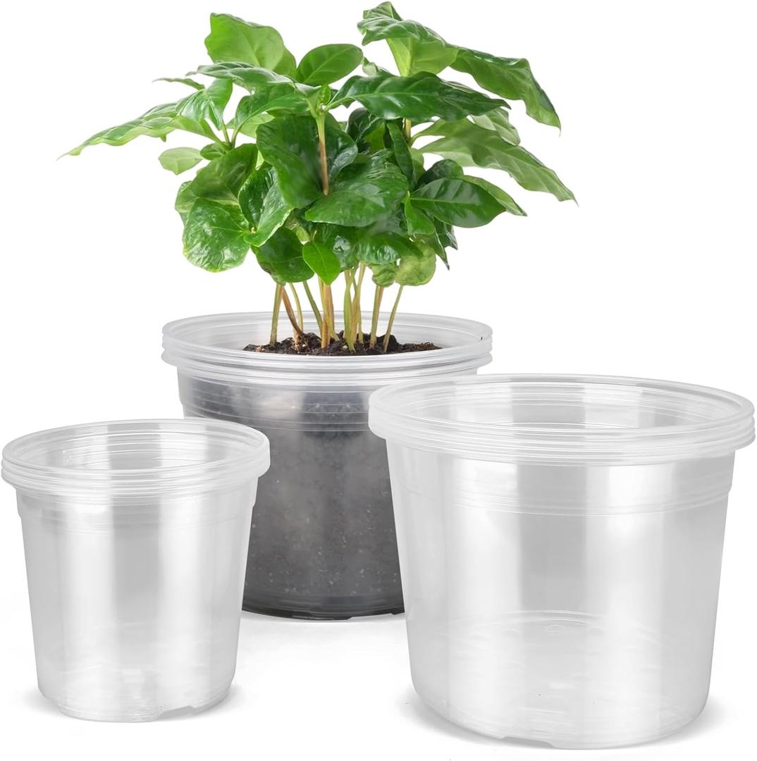 6/8/10 Inch Large Clear Nursery Pots with Drainage, 12 Pack Plastic Pots for Plants, Ideal Seedling Pots and Plant Pots for Vegetables, Orchids, Aloe, Indoor Outdoor Use (6 8 10 inch)