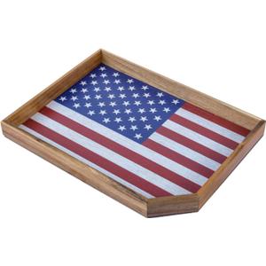MyGift Patriotic American Flag Serving Tray Solid Acacia Wood Ottoman Coffee Table Tray with USA Stars and Stripes Design, 4th of July Party Decor