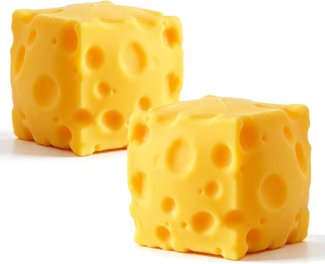 2 Packs Cheese Squishy Slow Rising, Squishy Squeeze Yellow Cheese Block, Soft Novelty Toy, Stress Balls for Adults Rebounding Sensory Squishys Cheese