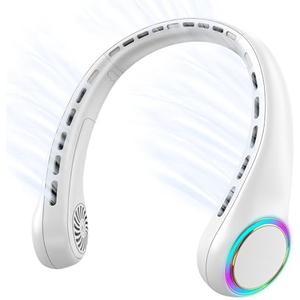GULAKI Portable Neck Fan, Personal Fan with 4000mAh Battery, Rechargeable Neck Fan with 3 Speeds and 64 Cool Lights, Birthday Gifts for Men Women Mom Dad, Hands Free Cooling fan for Summer(White)