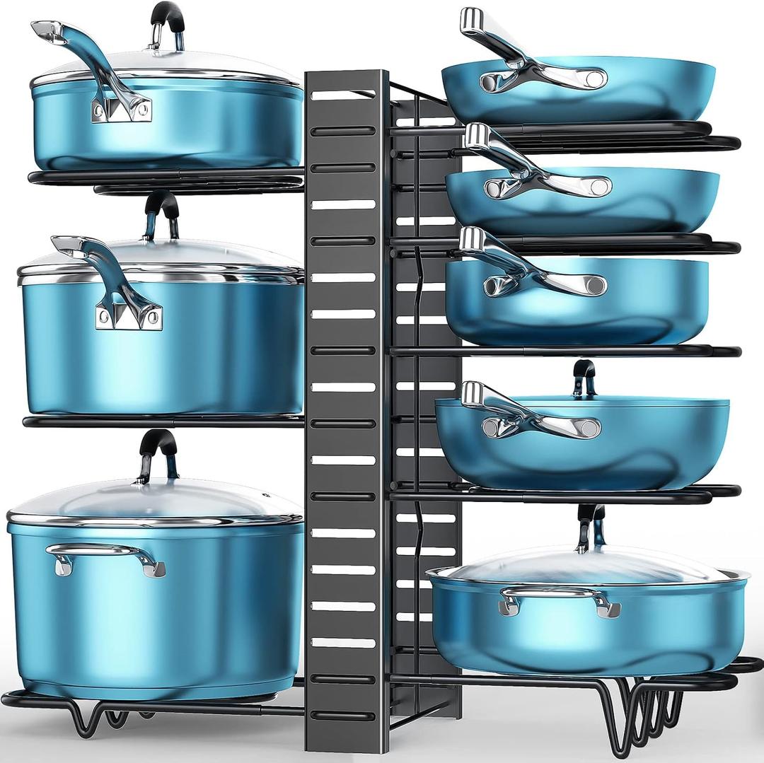 ORDORA Pots and Pans Organizer for Cabinet 16.61 Height, 8 Tier Pot Organizers Rack with 3 DIY Methods, Adjustable Pan Organizer under Cabinet Kitchen Organization and Storage