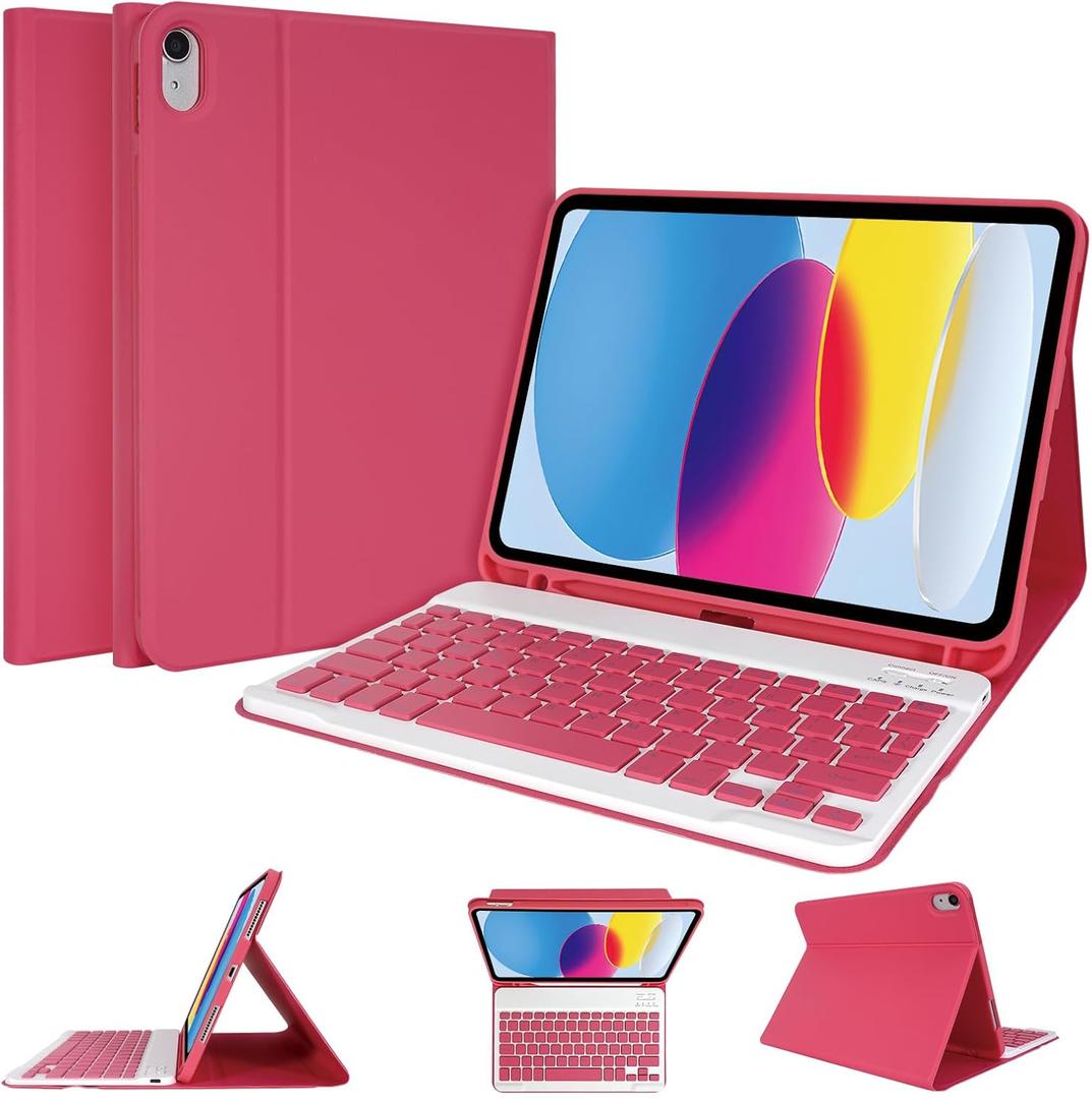 LAMA for iPad (A16) 11th Gen 2025 /10th Gen 2022 Keyboard Case, Thin & Light Cover with Pencil Holder, Magnetic Case with Keyboard for iPad 11-inch (A16) 11th /10.9-inch 10th Generation,Watermelon Red