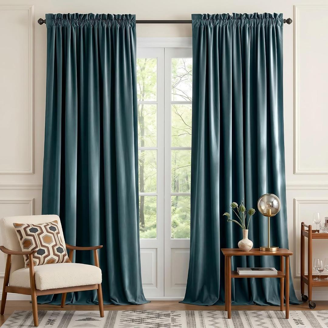 NICETOWN Greyish Blue Velvet Curtains Room Darkening Panels, Thermal Insulated Super Soft Luxury Window Drapes for Bedroom Living Room Decor, 2 Panels, 90" Length