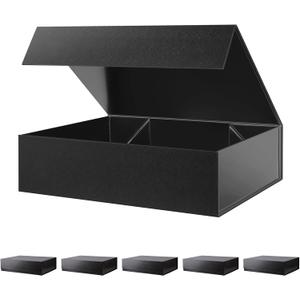 BLK&WH 6 Large Gift Boxes 13.5x10x3.5 Inches, Black Gift Boxes with Magnetic Closure Lids, Sturdy Shirt Boxes, Rectangle Collapsible Boxes for Gift Packaging (Glossy Black)
