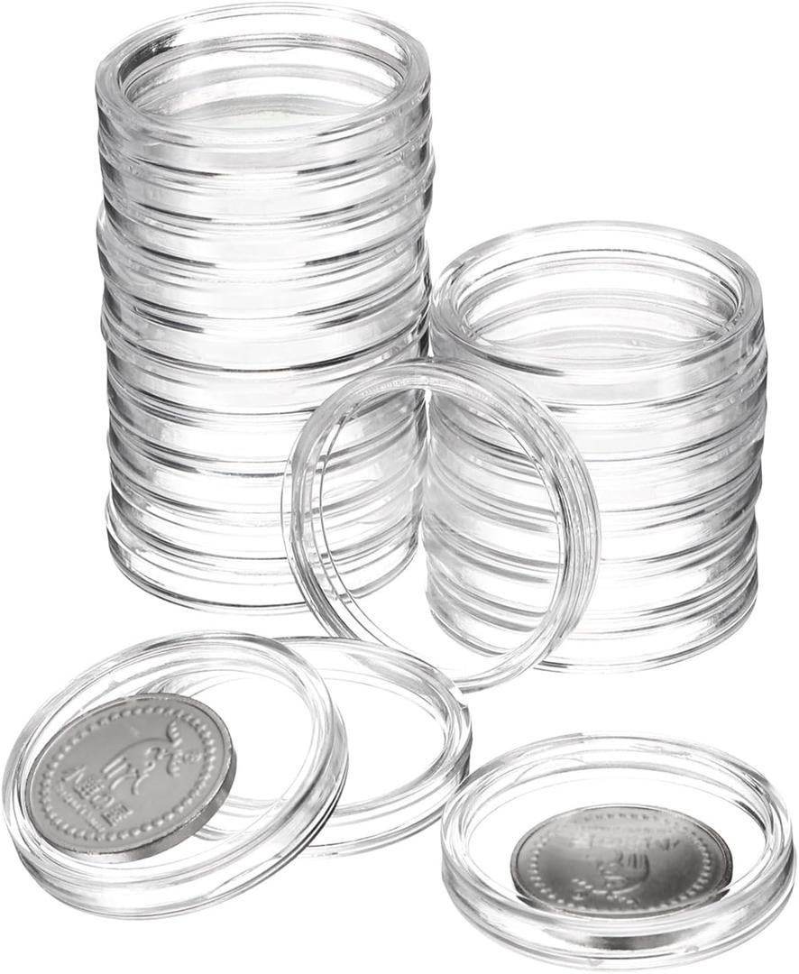 uxcell 20 Pcs 33mm Silver Dollar Coin Holders, Plastic Coin Capsule Covers Acrylic Clear Round Coin Collection Supplies Container for Silver Coin Protectors or NFC Tag