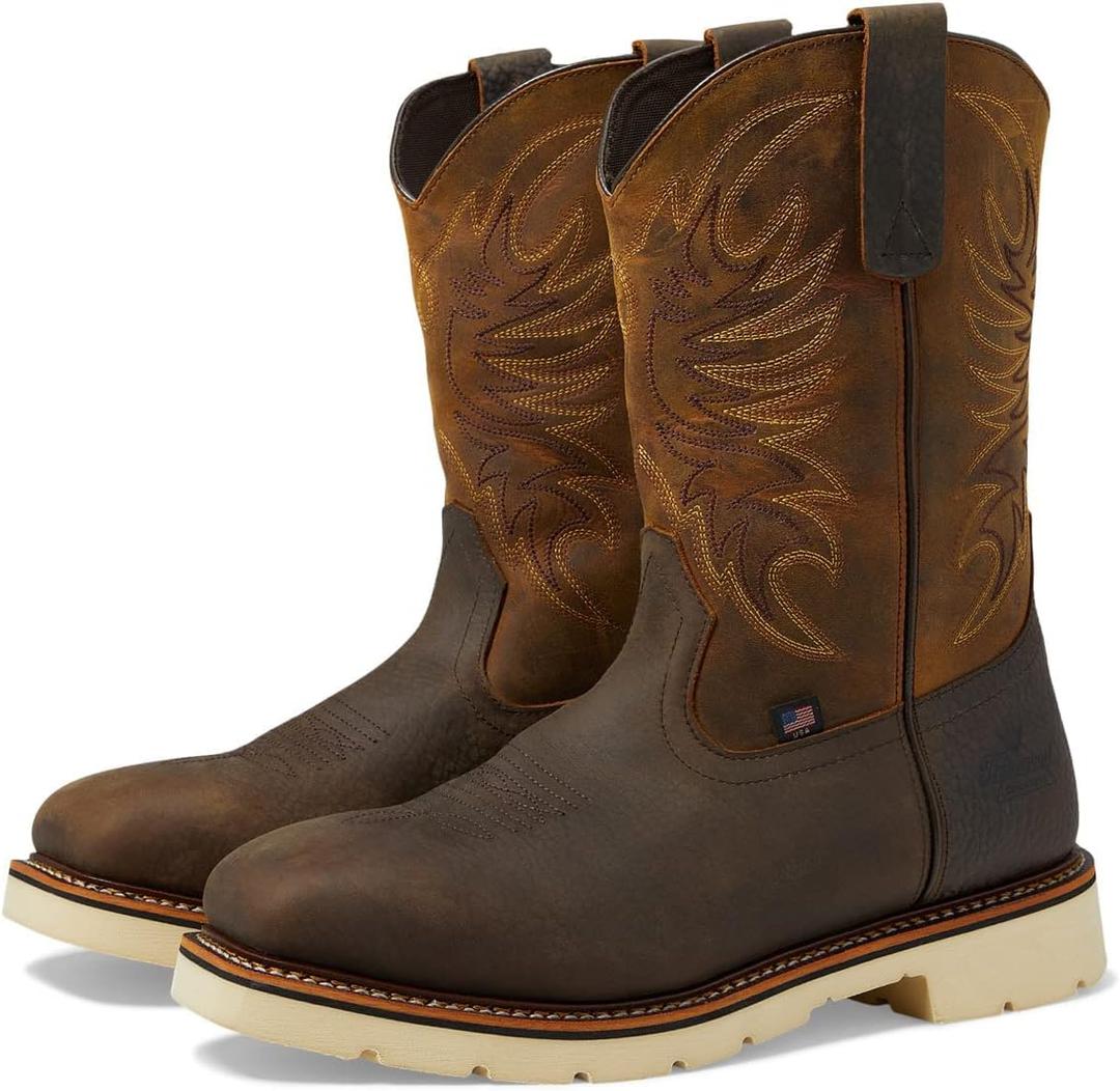 Thorogood American Heritage 11" Square Toe Wellington Leather Work Boots for Men with Slip-Resistant Outsole (Brown, 11.5)