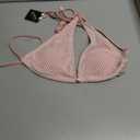 ZAFUL Women's Triangle Bikini Top Multiway Fishnet Tie Back Bandeau Halter String Bikini Swimsuit Bathing Suit (Pink, M)