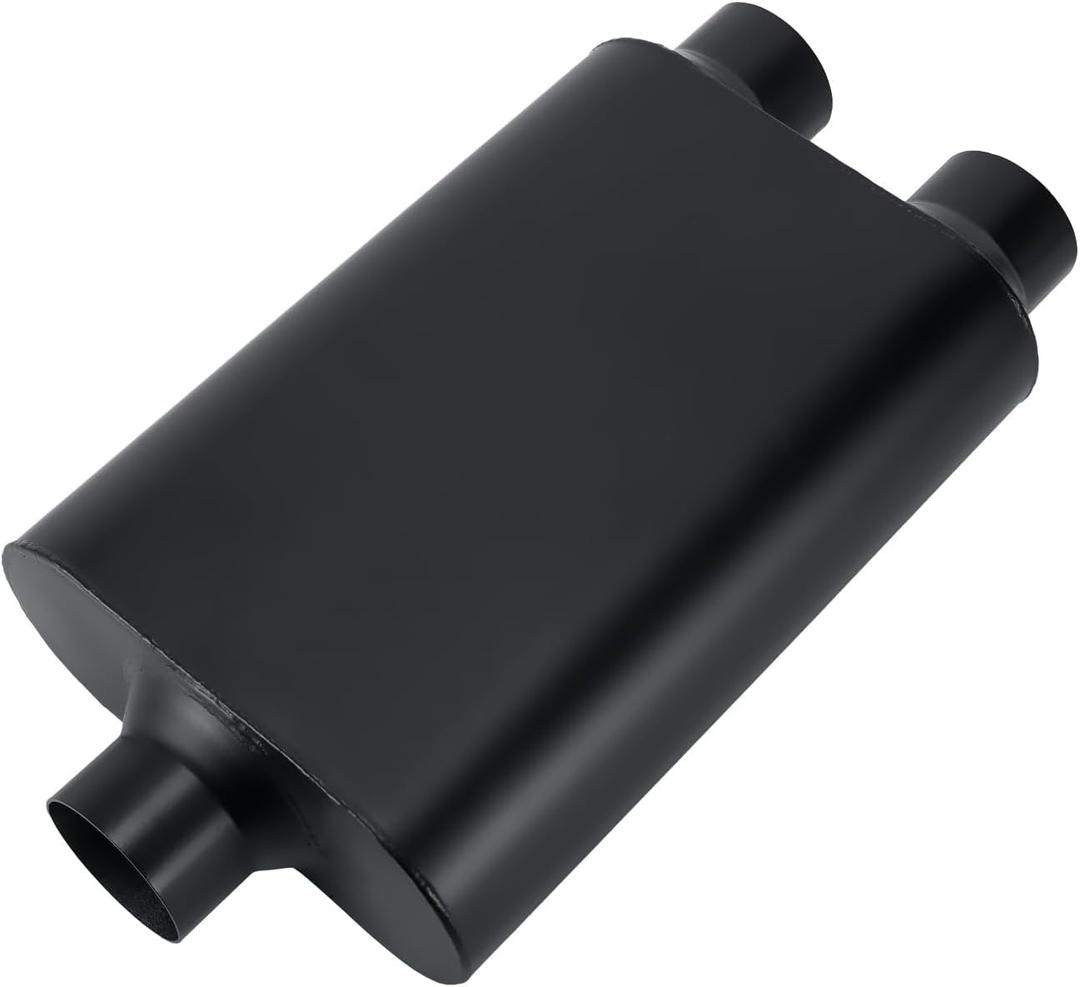 Muffler 2 Chamber 2.5" Universal Mufflers Performance Race Exhaust Muffler 2.5 IN Pipe,Aggressive Sound,Black(2.5" center in/2.5" dual out/overall 18")