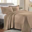 Superior Solitaire Cotton 3 Piece Bedspread Set, Home Bed Decor, Decorative Textured Bed Spread, 2 Pillow Shams, Airy Blanket, Matelasse Coverlet Bedding, All-Season Accent Blanket, Queen, Taupe