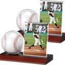 2 Sets Wood Baseball Display Case and Card Holder Baseball Holder Display Case for Ball and Card with Wood Base Showcase for Memorabilia Showcase