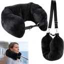 Stuffable Neck Pillow for Travel, Adjustable U-Shaped Pillow with Long and Short Straps, Crystal Velvet Material for Comfortable Support, Removable and Washable Cover