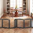 Freestanding Pet Gates with Walk Through Door, Dog Indoor Fence, Dog Gate for The House, Doorway, Stairs, Extra Wide Pet Gate, Support Feet Included, 120 Inch Wide, 6 Panels 24" Tall, Gray
