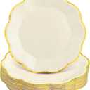 NatNarr 30 Pcs White and Gold Paper Plates, 9 Inch Cream Paper Plates Ivory Plate with Gold Trim Scalloped Wedding Plate for Baby Shower, Wedding, Birthday, Tea Party