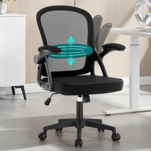 Fizzin Ergonomic Office Desk Chairs, Mesh Computer Chair with Adjustable Lumbar Support, Breathable Task Chair with Wheels, Executive Rolling Swivel Task Chair for Home Office (Black)