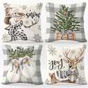 BoopZilla Set of 4 Christmas Pillow Covers 16x16 Inches, Winter Holiday Decorative Throw Pillow Covers, Cute Snowman-Reindeer-Mittens-Eucalyptus Design, Cozy Christmas Decor for Sofa Couch