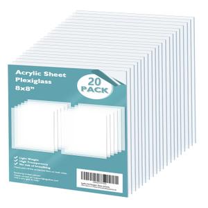 Egofine Plexiglass Sheets Acrylic Sheets 20 Pack of 8x8 0.04 Thick Clear Plastic Cast Transparent Plexi Glass for Crafting Projects, Replacement Picture Frame Glass, DIY Display, Easy to Cut