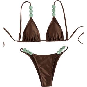OYOANGLE Women's Triangle Thong Bikini Set 2 Piece String High Cut Swimsuits Bathing Suits, Medium