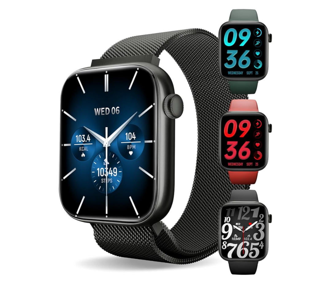 Smart Watch for Men/Women, 1.85" AMOLED Touchscreen, Make/Answer Calls, Fitness Tracker with Heart Rate, Blood Oxygen, Sport Modes, Waterproof Watches Compatible with Android & iPhone(4 Watch Bands)