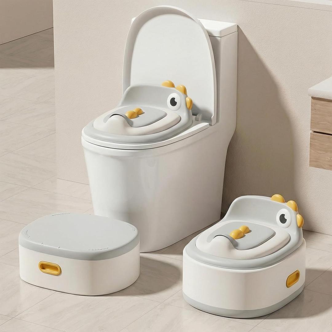 Toddler Potty Toilet for Baby 3-in-1 Training Seat, Potty Chair for kids Portable Removable Seat with Sturdy Step Stool, Splash Guard & Comfortable Backrest, Bowl Easy to Clean (Gray)
