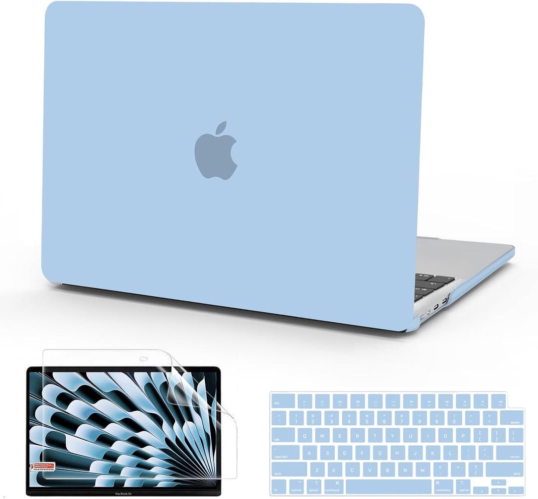 B BELK Compatible with MacBook Air 15 inch Case 2025 2024 2023 Release M4 M3 M2 A3241 A3114 A2941 Liquid Retina Display, Matte Plastic Hard Shell Case + Keyboard Cover + Screen Protector, Airy Blue