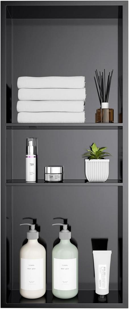 12" x 30" Matte Black Stainless Steel Shower Niche, W12" x H30"