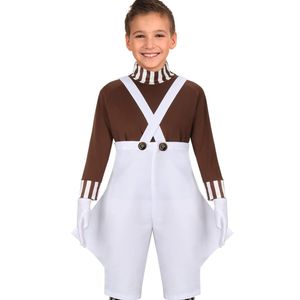 Kids Boys Candy Chocolate Factory Worker Halloween Cosplay Costume Shirt Jumpsuit Outfit Set with Gloves Leggings S 