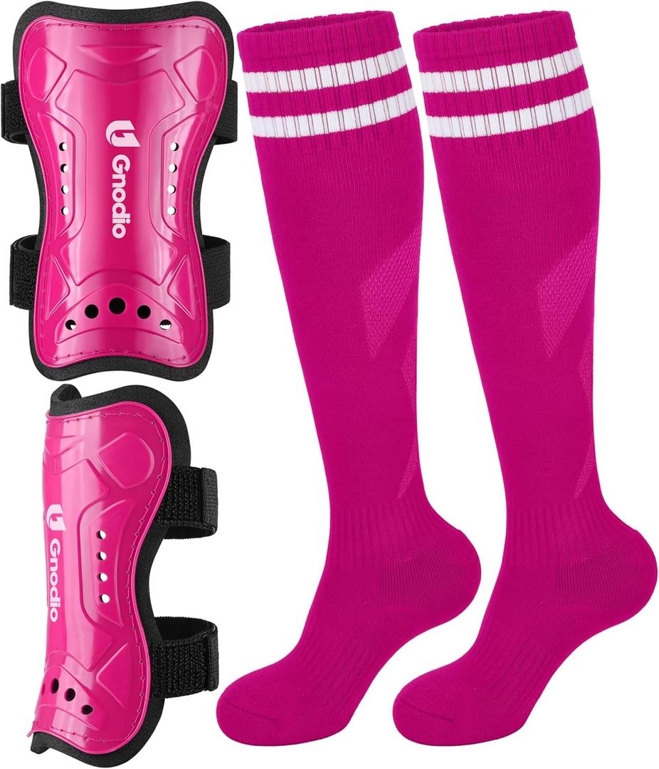 Kids Soccer Shin Guards and Socks Youth Soccer Shin Pads Protective Defender Gear for 3-12 Years Old Toddler Children Teen Boys Girls (Pink, Medium)